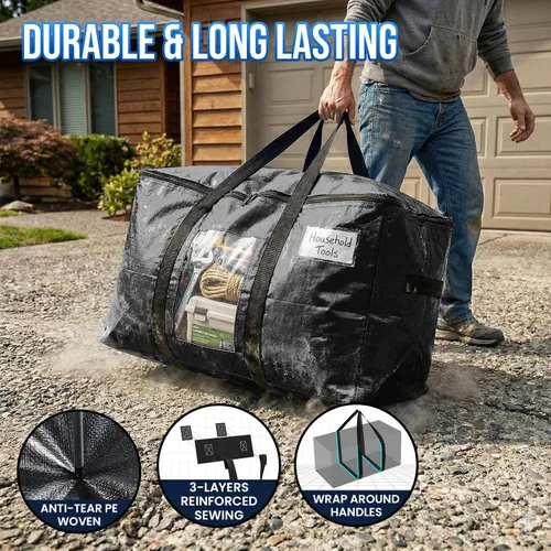 Miniatura 3 de TAILI - Bolsas de mudanza extra grandes, paquete de 10 bolsas negras resistentes para almacenamiento con ventana visible, asas envolventes