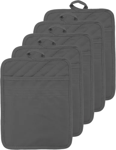 Miniatura 24 de Soporte para olla de horno con bolsillo, de algodón, resistente al calor, para cocina, almohadilla caliente, guantes de horno para cocinar y Gris