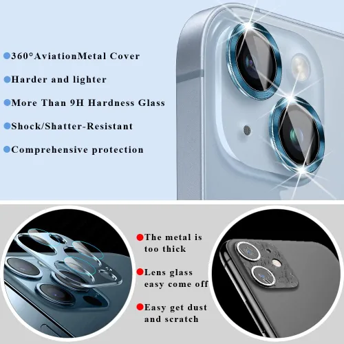 Miniatura 6 de Protector de lente de cámara de metal de aleación de alta calidad, protector de pantalla de vidrio templado compatible con iPhone 14 / Plus, ultra