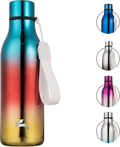 Miniatura 19 de Konokyo Botella de agua aislada con correa, botella de agua de acero inoxidable de 18 onzas de doble pared con aislamiento al vacío, frasco de Verde