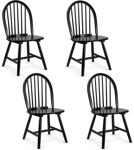 Miniatura 4 de WATERJOY Juego de 4 sillas de comedor de madera negra de 18 pulgadas, sillas de asiento Winsome de madera de caucho con respaldo alto para cocina