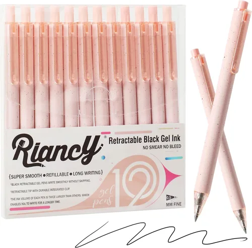 Miniatura 10 de Paquete de 12 bolígrafos de gel color beige crema, bonitos bolígrafos retráctiles estéticos de tinta negra neutra, punta fina de 0.020 in, secado
