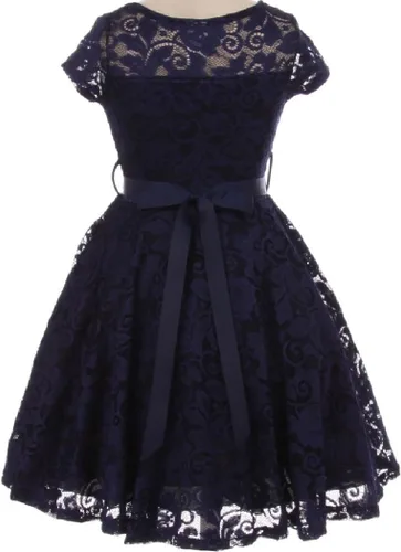Miniatura 6 de Little Girl - Vestido de niña con manga de encaje y cinturón de piedras