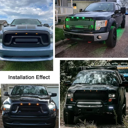 Miniatura 4 de Boigoo Luces de rejilla delanteras compatibles para Ford F-150 Raptor 2004-2019 y Dodge Ram 1500 2013-2018, rejilla de posventa, rejilla decorativa