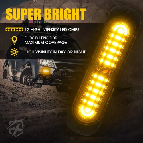 Miniatura 3 de Xprite Kit de luces estroboscópicas LED ámbar para montaje en superficie, parrilla de parrilla lateral, luz intermitente de advertencia