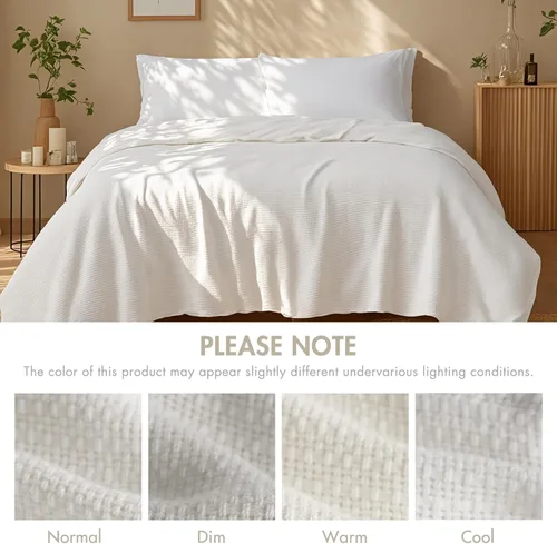 Miniatura 6 de Madison Park Freshspun Tejido de cesta de lujo manta de algodón crema 108x90 tamaño King Tejido de cesta suave, acogedora, premium 100% algodón
