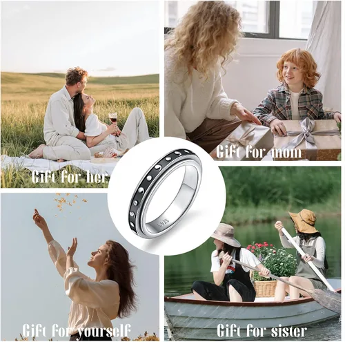 Miniatura 13 de Yearace Anillos giratorios para aliviar la ansiedad, anillo de plata de ley 925 para TDAH y alivio del estrés para mujeres