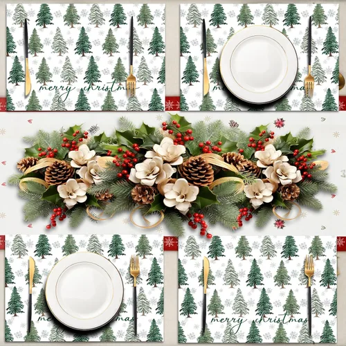Miniatura 6 de 100 manteles individuales de papel de Feliz Navidad, 11 x 16 pulgadas, pino de Navidad, copos de nieve, manteles desechables de invierno