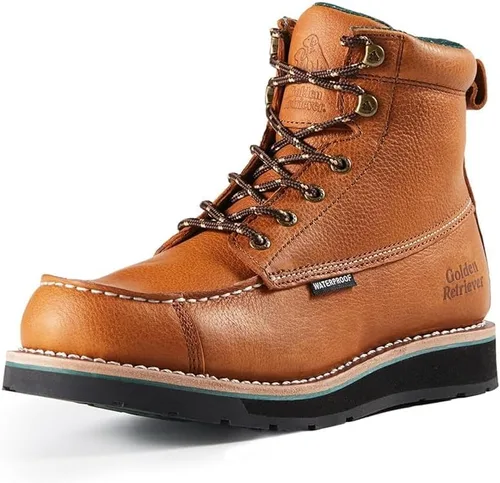 Golden Retriever 6" Botas de trabajo con punta compuesta/blanda para hombre, con cuña impermeable tipo mocasín, resistentes al aceite/deslizamiento,