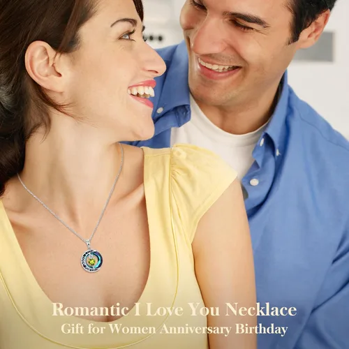 Miniatura 71 de Collares de cristal para mujer, regalos para aniversario de esposa, regalos de cumpleaños para mujeres, collar de zafiro azul con la frase "I Love