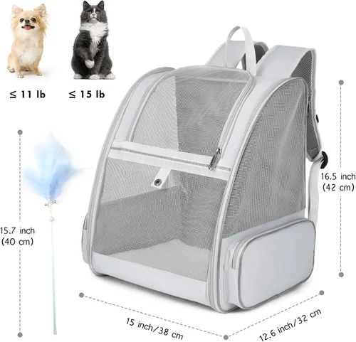 Miniatura 5 de Mochila transportadora para gatos, mochila grande para mascotas con varita de gatito, juguete de plumas para perros medianos y pequeños, gatos