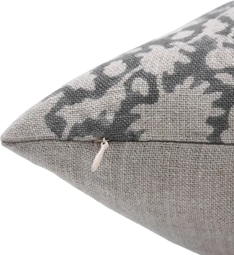 Miniatura 3 de Funda de cojín vintage hecha a mano con estampado de bloques de lino grueso de 20 x 20 pulgadas, con cremallera, para sofá, sillón y cama, Gris claro