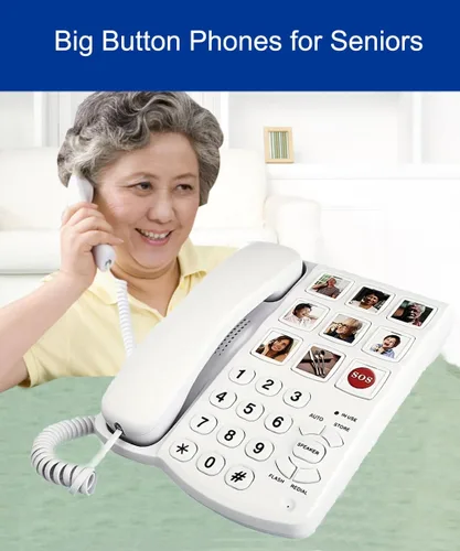 Miniatura 5 de Teléfono fijo para personas mayores, teléfonos con botones grandes para personas mayores con discapacidad visual, con timbre extra fuerte, botones