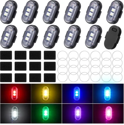 Miniatura 7 de Xuhal 12 piezas de luces estroboscópicas LED inalámbricas con control remoto, 8 colores RGB, alta luminosidad, impermeables, anticolisión, USB