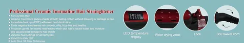 Miniatura 2 de Plancha de cerámica profesional de doble voltaje (110 V/220 V), plancha plana de cerámica turmalina, plancha de calentamiento inmediato con función