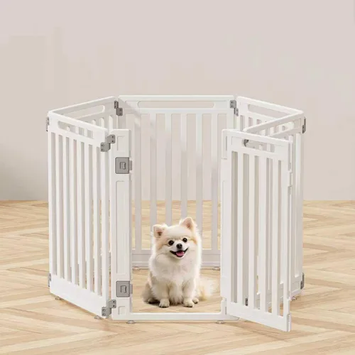 Miniatura 10 de Corralito plegable para mascotas, puerta para perros, plástico resistente, corral de ejercicio para cachorros, cerca para mascotas pequeñas, jaula