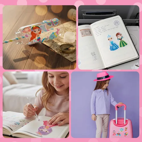Miniatura 3 de Cymbana Kits de pintura de diamantes para niños, 18 piezas de calcomanías de arte de gemas de princesa y su amigo para niños de 6 a 8 a 12 años