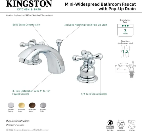 Miniatura 3 de Kingston Brass KB958AX - Grifo de baño mini-extendido, níquel cepillado
