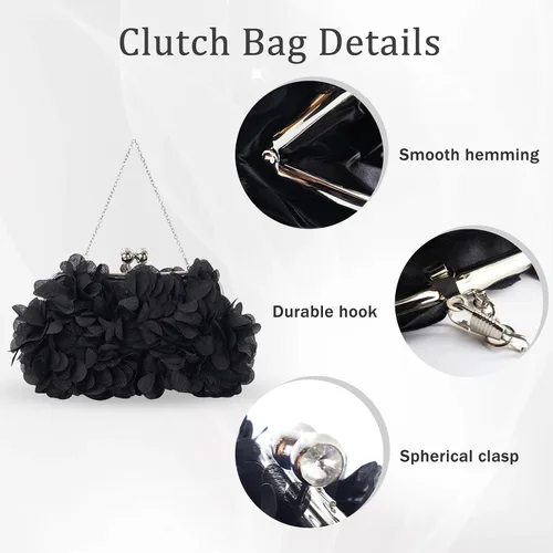 Miniatura 4 de Elegante bolso de noche para mujer, pequeño bolso de mano floral con cadena desmontable para bodas, fiestas, bailes de graduación