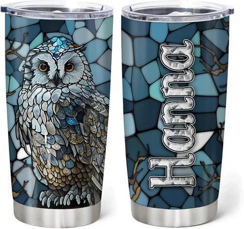 Miniatura 21 de Hyturtle Vaso Personalizado para Amantes de Búhos - Vaso de Café de Acero Inoxidable con Impresión de Búhos y Nombre Personalizado 590 ml con Tapa