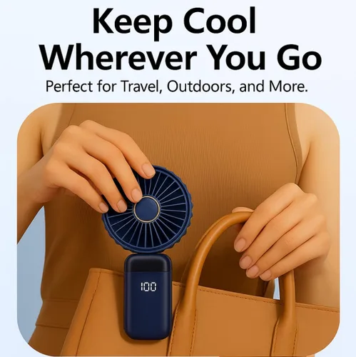 Miniatura 5 de Mini ventilador de mano con pantalla LED, mini dispositivo de refrigeración recargable USB con 5 velocidades, enfriador personal plegable