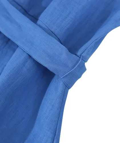 Miniatura 4 de Amazhiyu Vestidos midi de lino puro con botones para mujer, con bolsillos y cinturón