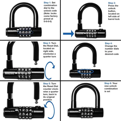 Miniatura 9 de DocksLocks Juego de candado de cable de seguridad (5' a 25') extremos en bucle, resistente a la intemperie, cerradura compacta sin llave en U