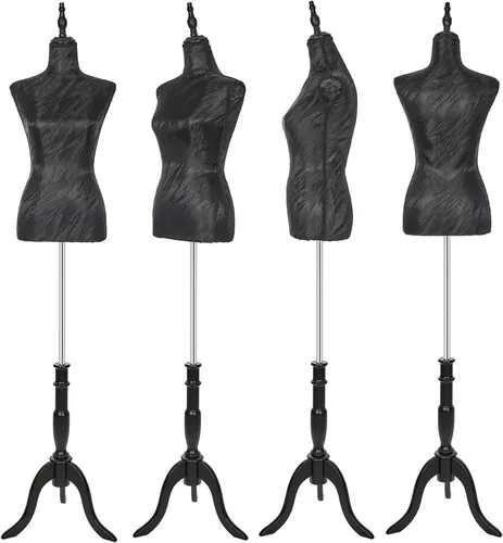 Miniatura 2 de Torso de maniquí femenino ajustable con soporte, forma de vestido pinable para costura y exhibición de ropa (negro, seda)