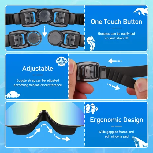 Miniatura 2 de Gafas de natación para niños, gafas de natación polarizadas para niños, visión amplia, antivaho sin fugas, gafas de natación para edades de 4 a 16