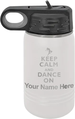 Miniatura 13 de LaserGram Botella de agua personalizada, mantén la calma y baila, acero inoxidable de doble pared aislada al vacío con popote superior, regalo Rosa