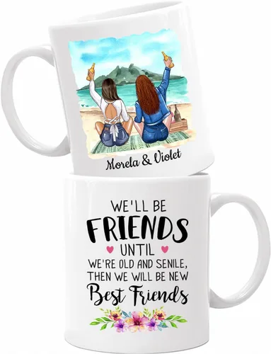 Miniatura 28 de Taza de café con texto en inglés "Besties There Are Friends That Become Family", tazas personalizadas para mejores amigas para mujeres, elige