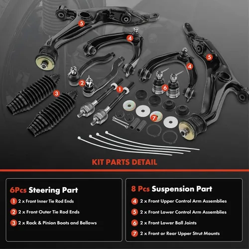 Miniatura 3 de A-Premium Kit de suspensión delantera, brazo de control superior inferior, rótula inferior, extremo de barra de acoplamiento exterior interior, bota