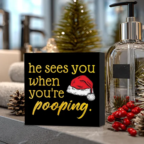 Miniatura 5 de El Te Ve Cuando Estás Haciendo Popó Letrero, Divertidos Adornos Navideños, Decoración Navideña para Baño, Letrero Navideño, Letrero Navideño