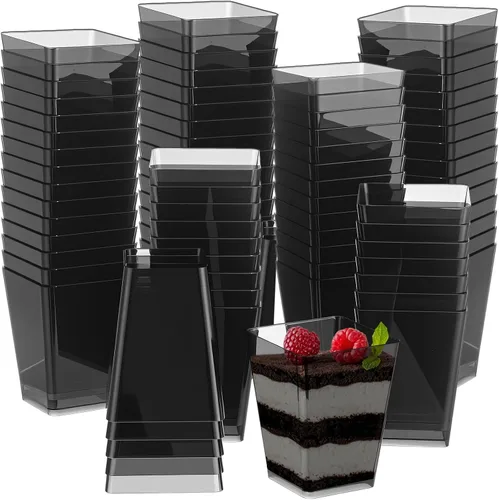 Miniatura 11 de Mifoci 50 tazas de plástico de 5 onzas para postre de color rosa para fiestas, mini tazones cuadrados desechables para postre, cuencos de parfait