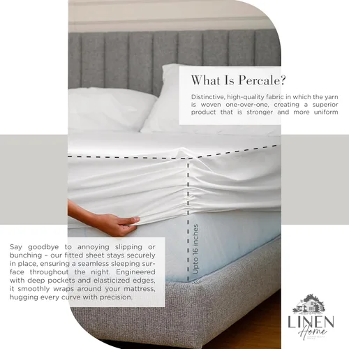 Miniatura 4 de Linen Home Sábanas de Percal de Algodón 100% Tamaño Queen, Blanco, Bolsillo Profundo, Juego de 4 Piezas - 1 Sábana Encimera, 1 Sábana Bajera