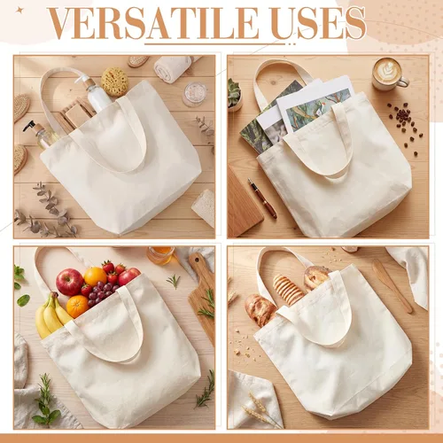 Miniatura 4 de Epakh - Bolsa de lona con cremallera, reutilizable en gran cantidad, grande, de algodón en blanco para compras de comestibles para mujeres, hombres