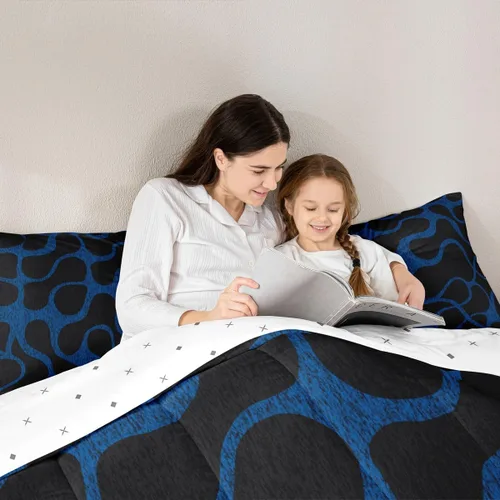 Miniatura 6 de Juego de ropa de cama geométrica azul y negro para niños, niñas, adolescentes, niños, decoración moderna con patrón abstracto, juego de edredón