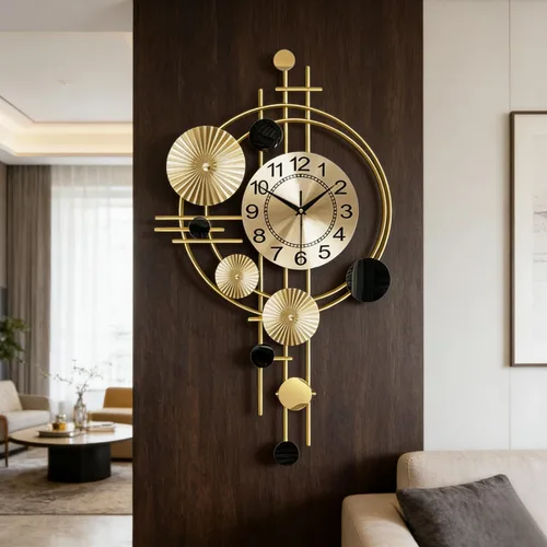 Miniatura 4 de Reloj de pared grande para sala de estar, silencioso, sin tictac, funciona con pilas, reloj de pared redondo y moderno de gran tamaño para dorado