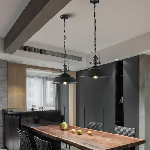 Miniatura 5 de Lámpara colgante de granja negra plateada de 14.2 pulgadas para isla de cocina, lámpara de techo colgante industrial rústica con acabado pintado a