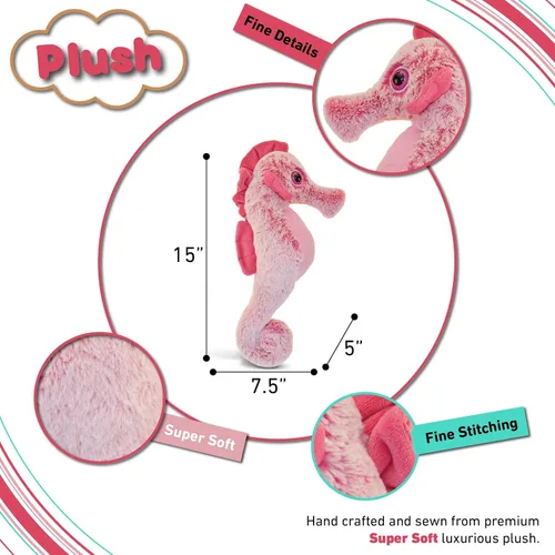 Miniatura 3 de DolliBu - Peluche de caballito de mar rosa, súper suave, lindo animal de peluche para niños y adultos, adorable juguete de regalo para niñas