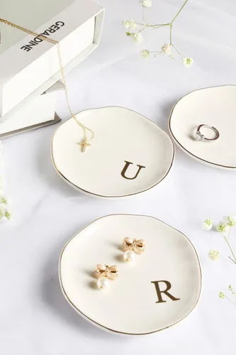 Miniatura 7 de Bandeja de Cerámica para Joyas, Plato para Anillos, Personalizada con Monograma S, Regalos de Compromiso y Boda, para Cumpleaños, Día de la Madre