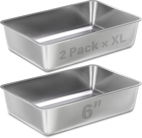 Miniatura 11 de Caja de arena de acero inoxidable, paquete de 2 cajas de arena de metal para gatos, caja de arena XL de acero inoxidable para gatos de 17.7 x 13.8 x