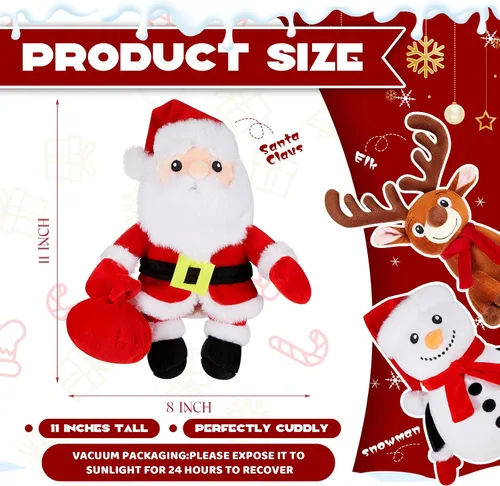 Miniatura 3 de Poen Juego de 3 Animales de Peluche Navideños de 11 Pulgadas, Papá Noel, Muñeco de Nieve, Reno, Almohadas de Felpa, Juguetes de Muñecos de Peluche