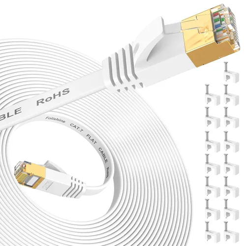 Folishine Cable Ethernet de 25 pies, compatible con cable de Internet de diseño plano de alta velocidad Cat 8/Cat 7, cable de red RJ45 blindado para