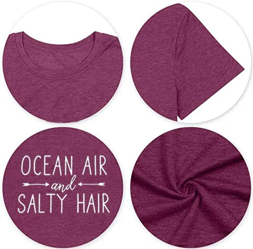 Miniatura 3 de Ocean Air and Salty Hair - Camiseta de manga corta para mujer, diseño gráfico casual