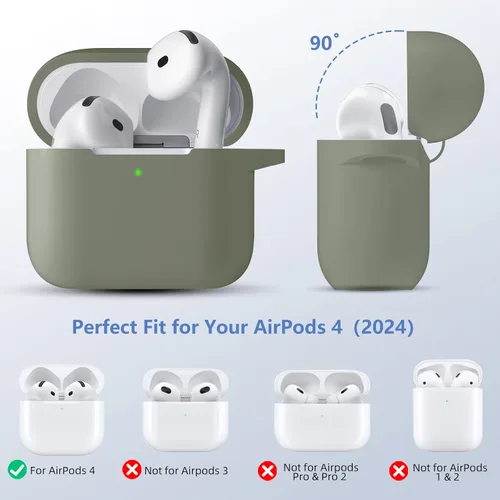 Miniatura 2 de Funda protectora completa de silicona suave para AirPods 4 con llavero y kit de limpieza, compatible con Apple Airpods 4 para mujeres y hombres