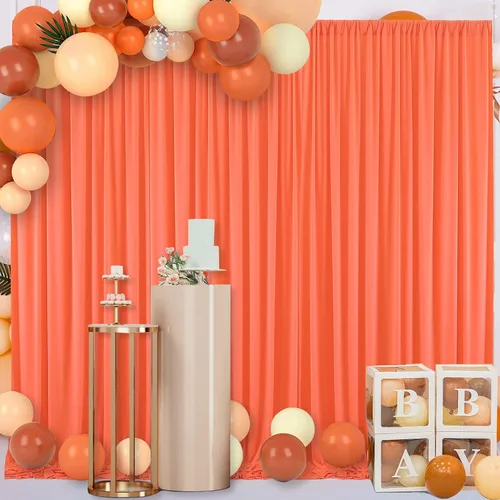 Miniatura 7 de Cortinas de fondo naranja sin arrugas de 10 x 10 pies para fiestas, cortinas de fondo de fotos de poliéster, 2 paneles de 5 x 10 pies