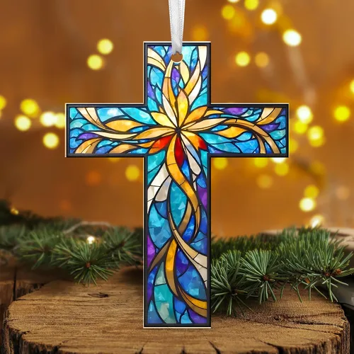 FLAGWIX Regalos Cristianos de Navidad para Mujeres Fe - Adornos Acrílicos 2025 para Decoraciones de Árbol - Adorno de Cruz de Navidad, Regalos