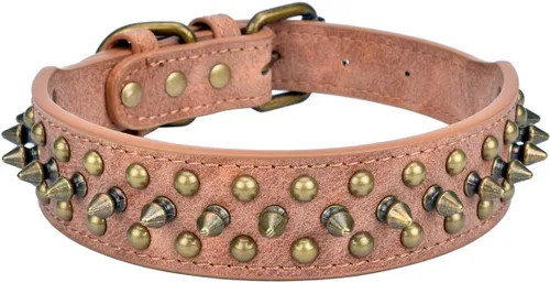 Miniatura 16 de Collar ajustable de piel sintética con remaches de clavos para gatos, cachorros y perros.