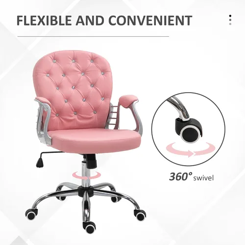 Miniatura 6 de Vinsetto Silla de tocador de maquillaje, silla de piel sintética para computadora con botones, reposabrazos acolchados, altura ajustable y ruedas